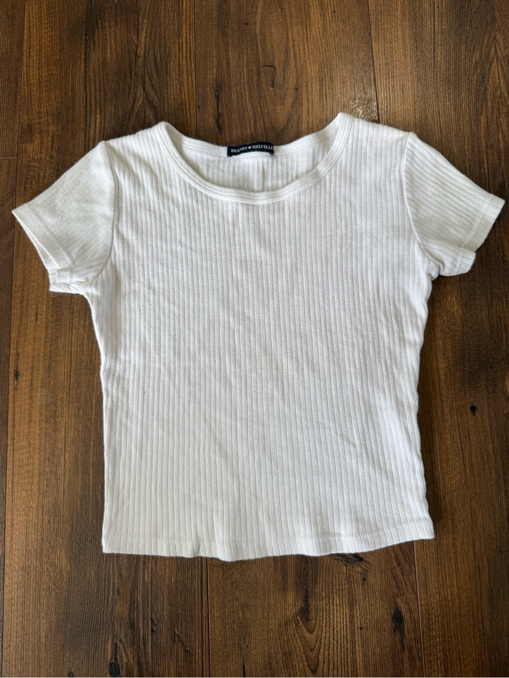 Brandy Melville White Ribbed Crewneck Short Sleeve Tee | One Size